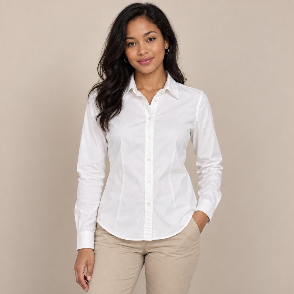 Lauren Ralph Lauren White Easy Care Cotton Shirt Women's Small Preppy Classic